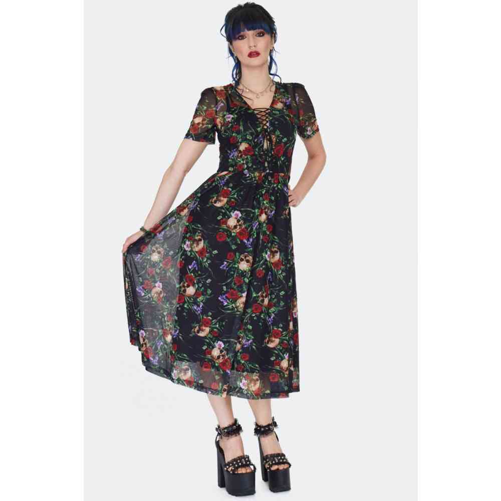 Jawbreaker - Skull In Roses Gothic Midi Robe courte - Multicolore